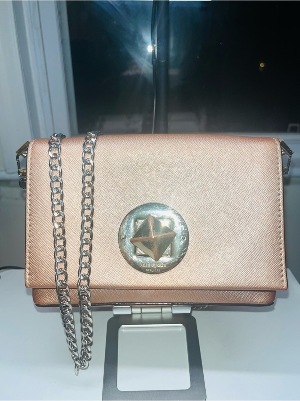 Kate Spade Metallic Rose Gold Crossbody with Signature Medallion